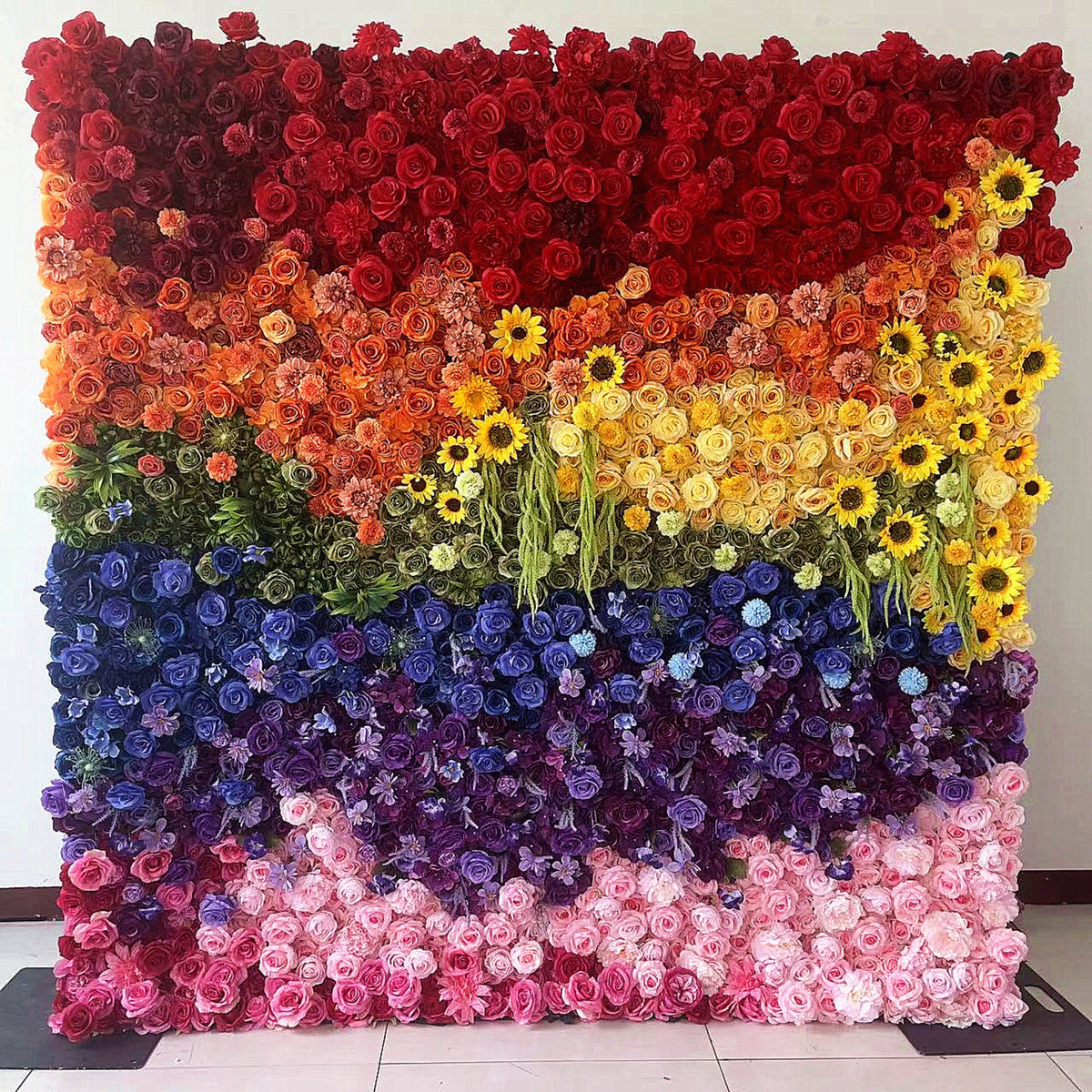 Flower Wall Backdrop [Rainbow Horizon Sunflower Rose Roll-Up Fabric Panel] for Ceremony & Photo Booth