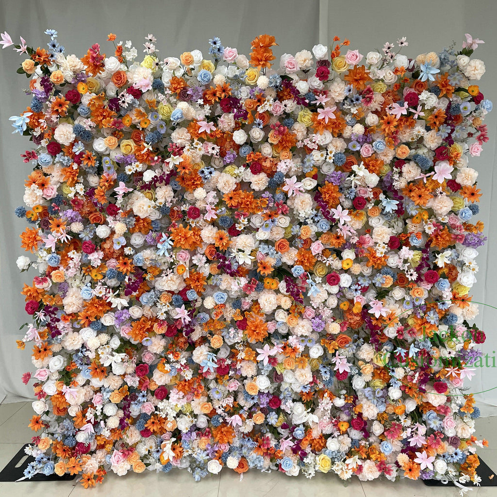 Orange Silk Flower Wall Backdrop, Wedding Decor