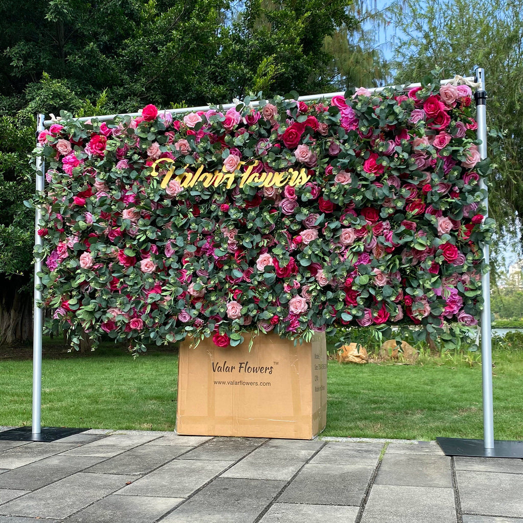 Artificial Flower Wall Backdrop, Magenta Pink Rose, Wedding Photo Booth