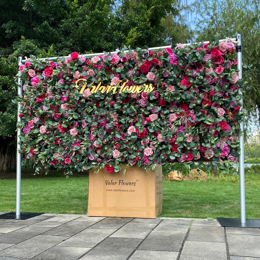 3D Magenta & Pink Flower Wall – Fabric Rose Wedding Backdrop