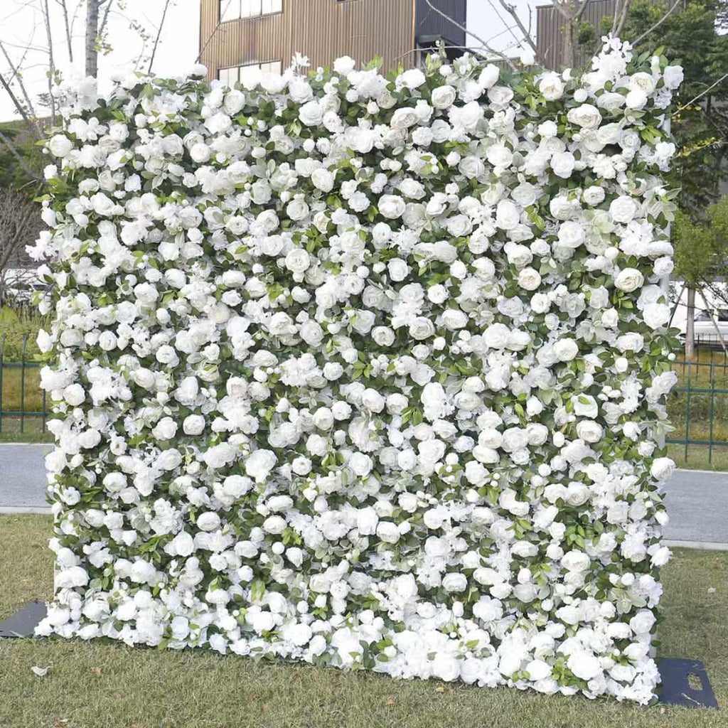 White Flower Wall Green Plants For Wedding Arrangement Event Salon Party Photography Backdrop Fabric Rolling Up Curtain Fabric Cloth US DDP