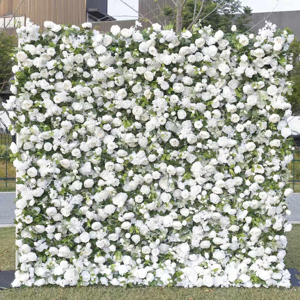 White Flower Wall Green Plants For Wedding Arrangement Event Salon Party Photography Backdrop Fabric Rolling Up Curtain Fabric Cloth US DDP