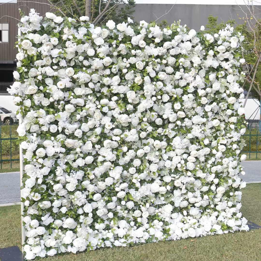 White Flower Wall Green Plants For Wedding Arrangement Event Salon Party Photography Backdrop Fabric Rolling Up Curtain Fabric Cloth US DDP