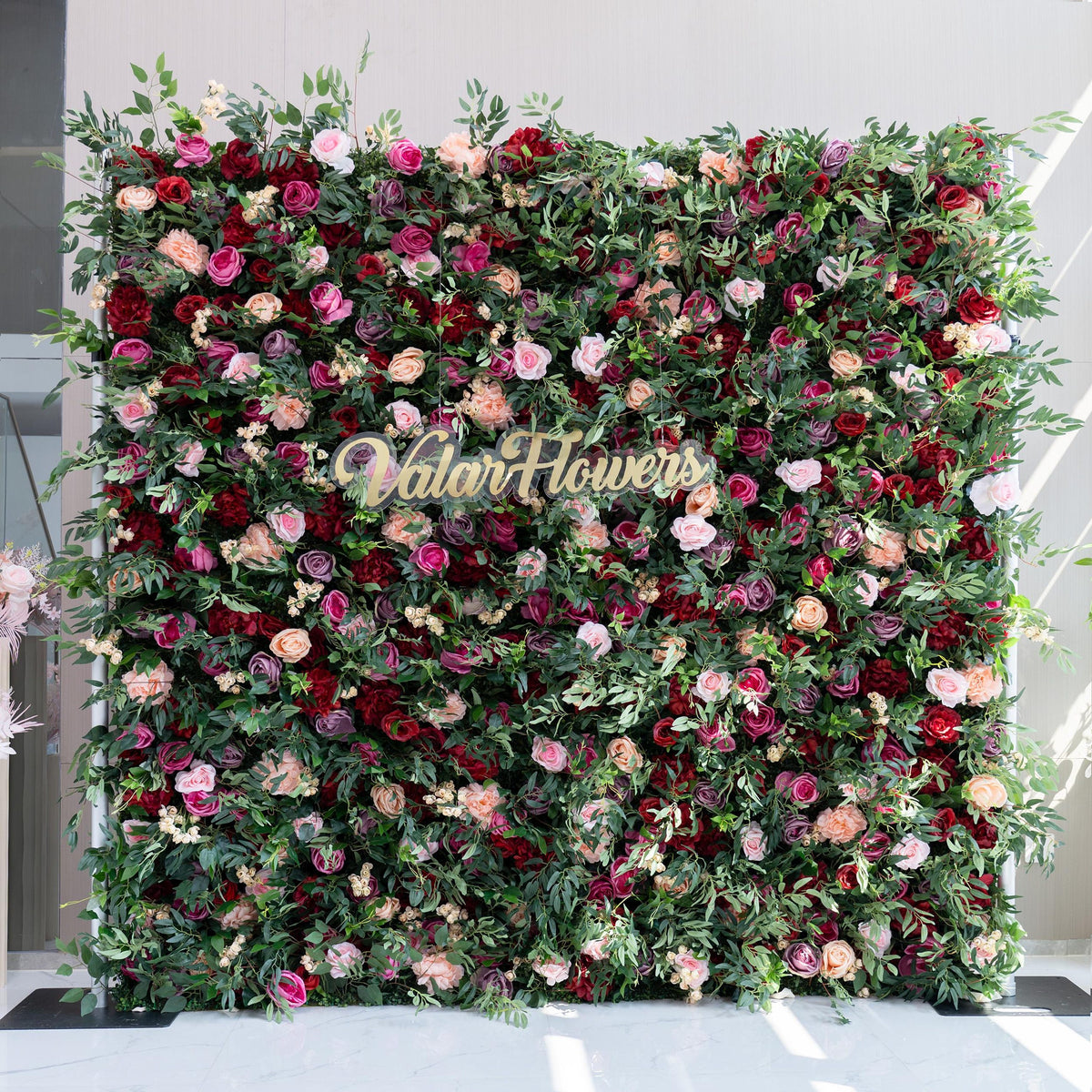 Artificial Flower Wall Backdrop, Magenta Pink Rose, Wedding Photo Booth