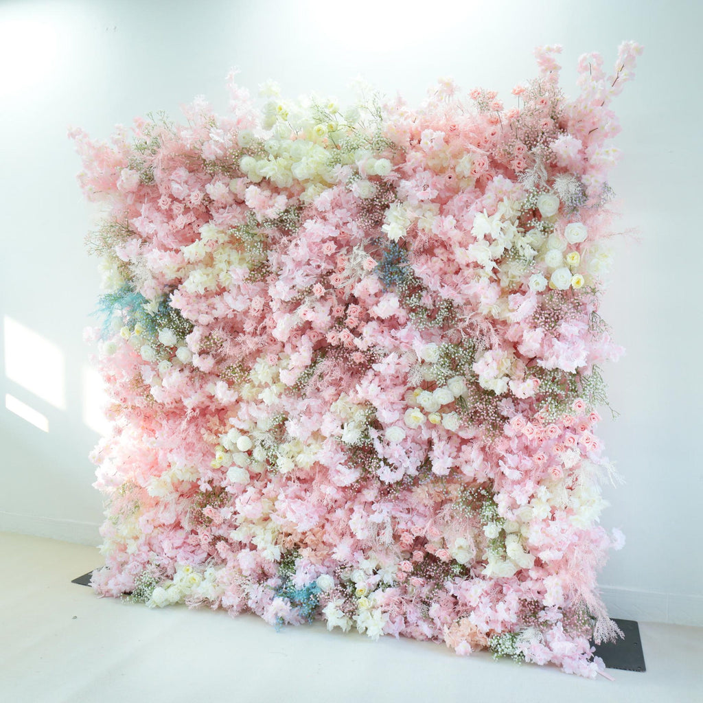 Flower Wall Backdrop [Coral Cloud Blossom Roll-Up Fabric Panel] for Ceremony & Photo Booth N8837