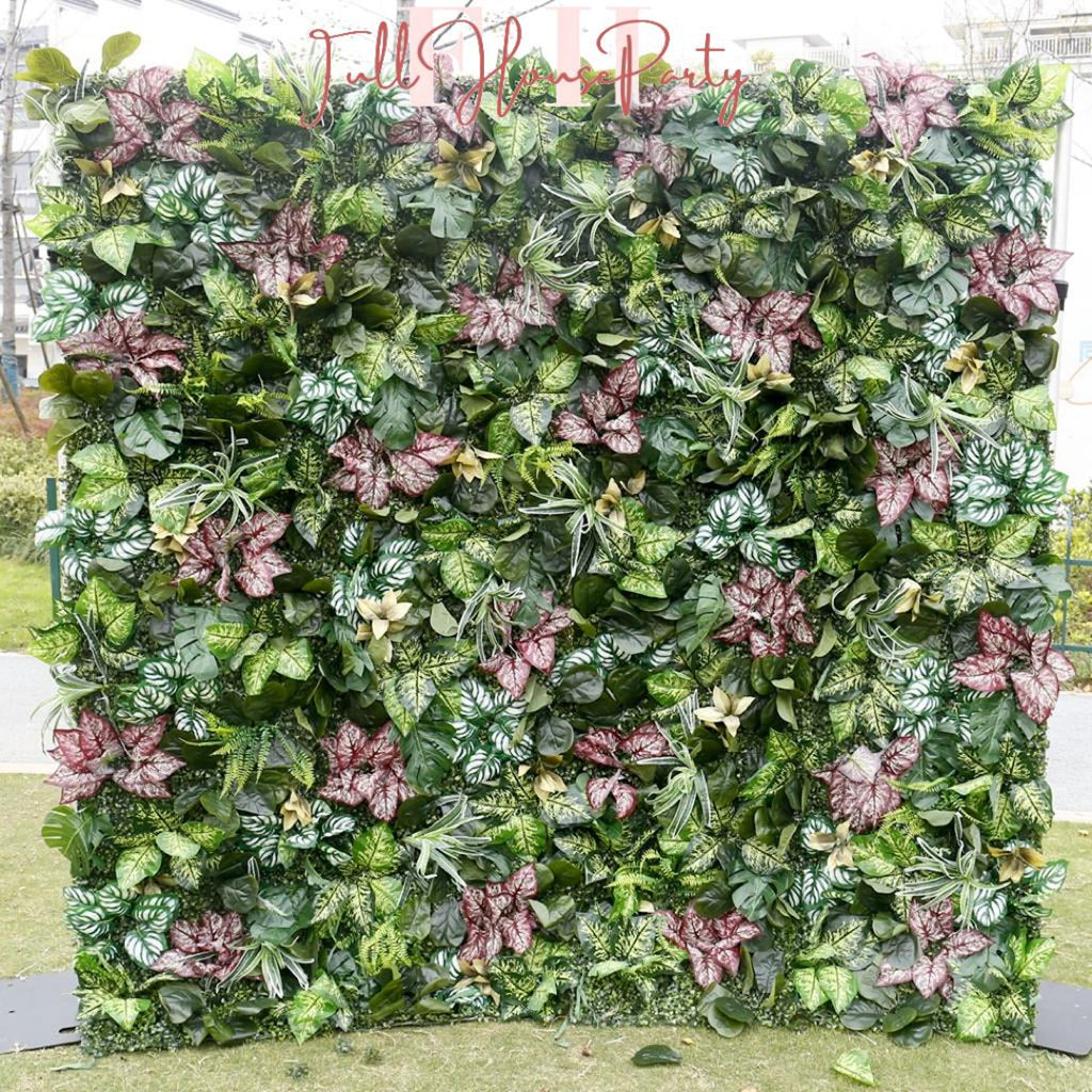 US Seller---Lush Green Leaves 5D Flower Wall (8x8 ft) - Roll-Up Fabric Flower Wall for Wedding Party Photo Backdrop