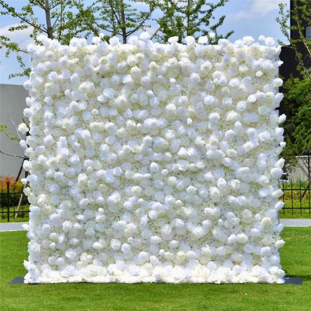 Ships from Houston | White Rose Flower Wall Backdrop, 8x8 ft Artificial Floral Wall, Wedding Photo Booth Decor, Roll-Up Fabric Backdrop
