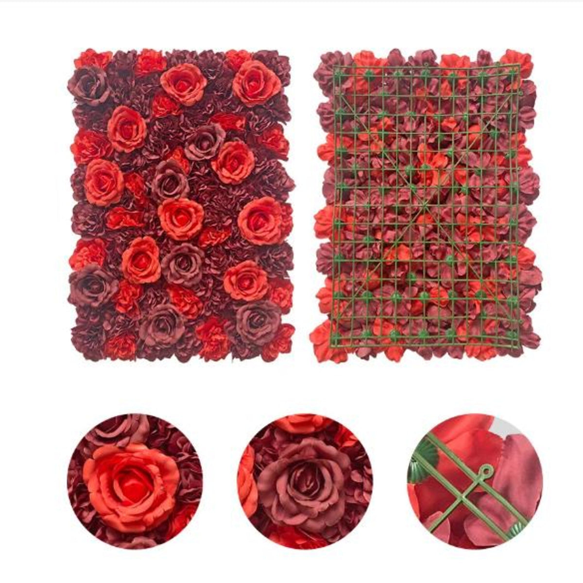 8X8ft 24pcs/Set | Red 3D Fabric Flower Wall Panel | Wedding Photo Backdrop