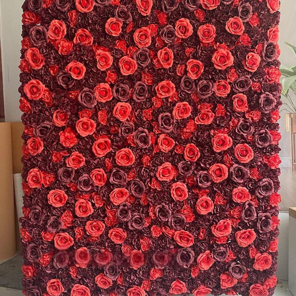 8X8ft 24pcs/Set | Red 3D Fabric Flower Wall Panel | Wedding Photo Backdrop