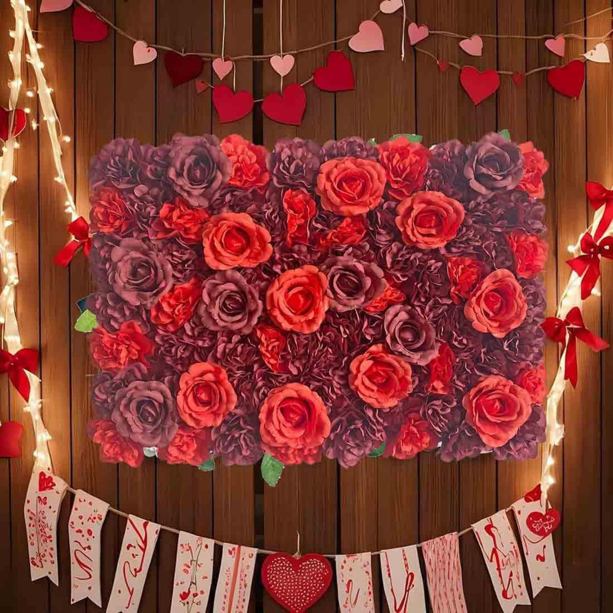8X8ft 24pcs/Set | Red 3D Fabric Flower Wall Panel | Wedding Photo Backdrop