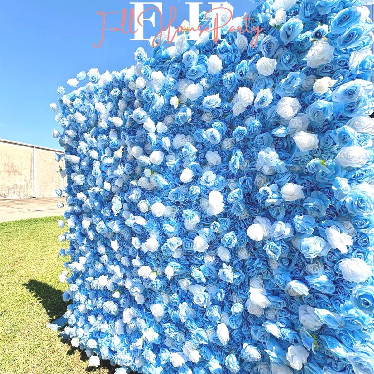 Ships from Houston|5D Blue and White Rose Fabric Flower Wall  - Flower Wall Rolling Up Curtain Wall, Wedding Party Photo Backdrop