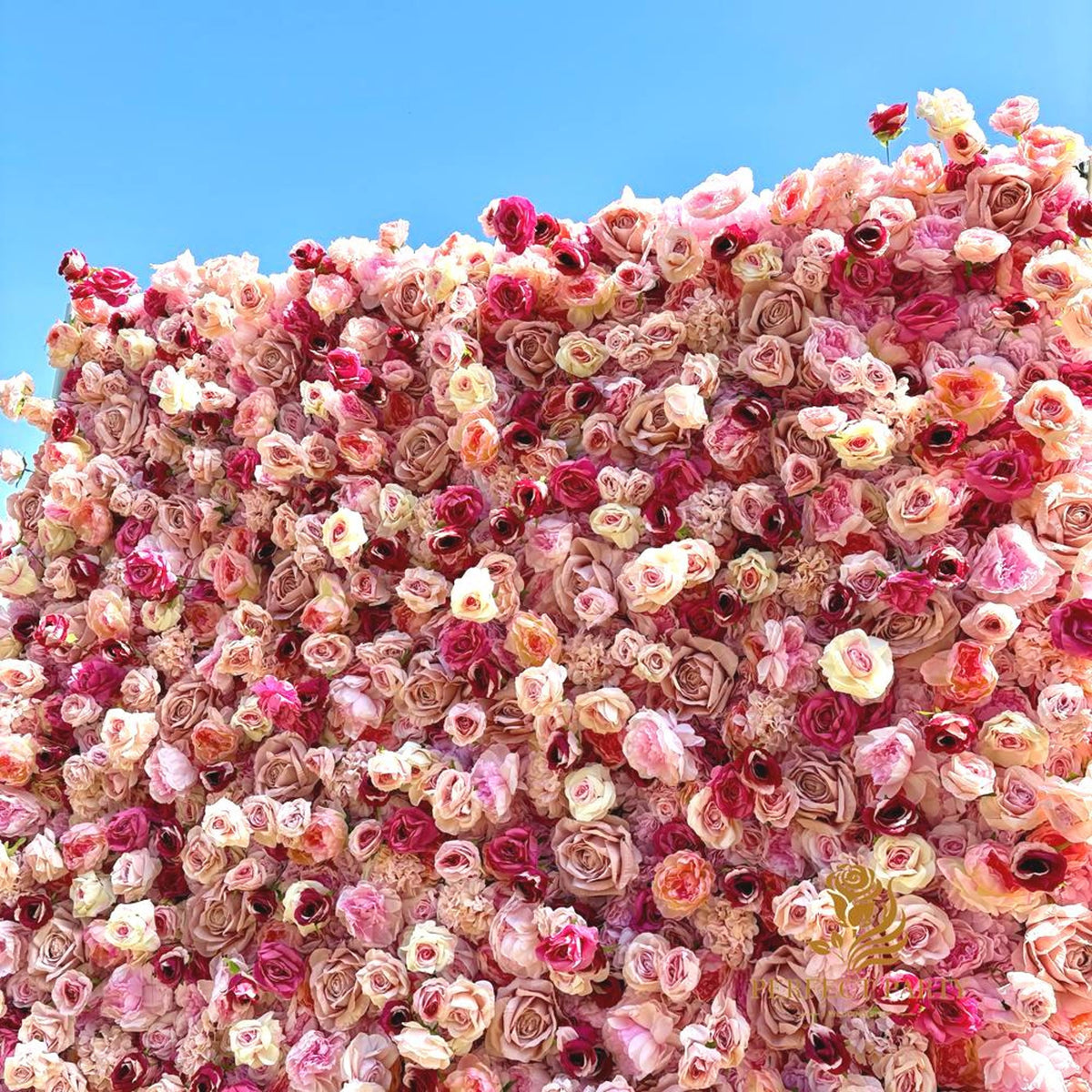 US Seller-5D pink Roses Flower Wall8*8ft - Flower Wall Rolling Up Curtain Wall, flower Fabric Backdrop，Artificial rolling up curtain flower