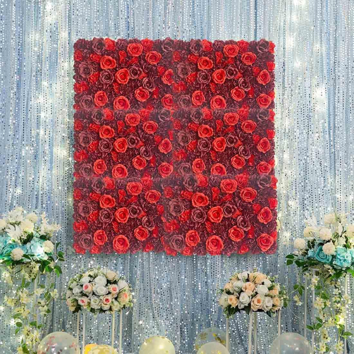 8X8ft 24pcs/Set | Red 3D Fabric Flower Wall Panel | Wedding Photo Backdrop