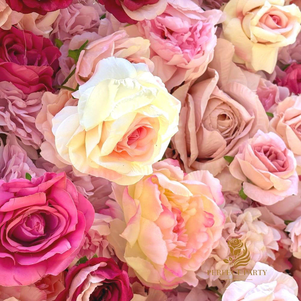 US Seller-5D pink Roses Flower Wall8*8ft - Flower Wall Rolling Up Curtain Wall, flower Fabric Backdrop，Artificial rolling up curtain flower