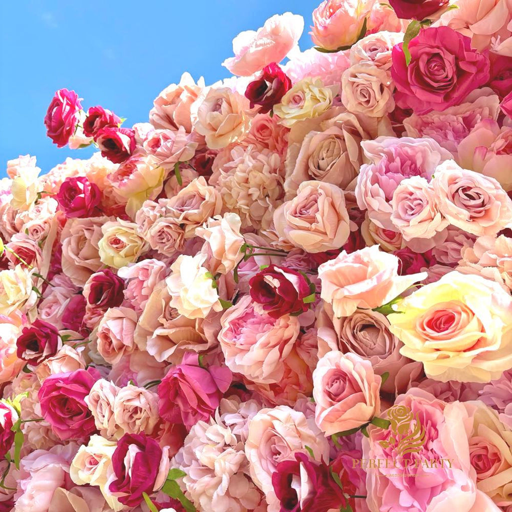 US Seller-5D pink Roses Flower Wall8*8ft - Flower Wall Rolling Up Curtain Wall, flower Fabric Backdrop，Artificial rolling up curtain flower