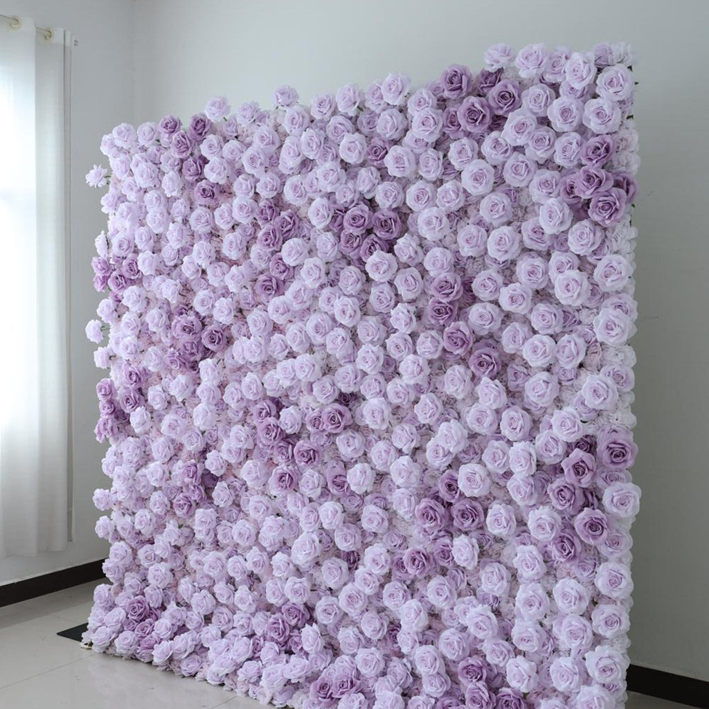 Ships from Houston/8x8ft Romantic Lilac Purple Flower Wall,Rolling Curtain Backdrop, Artificial Fabric Flower Wall for Weddings