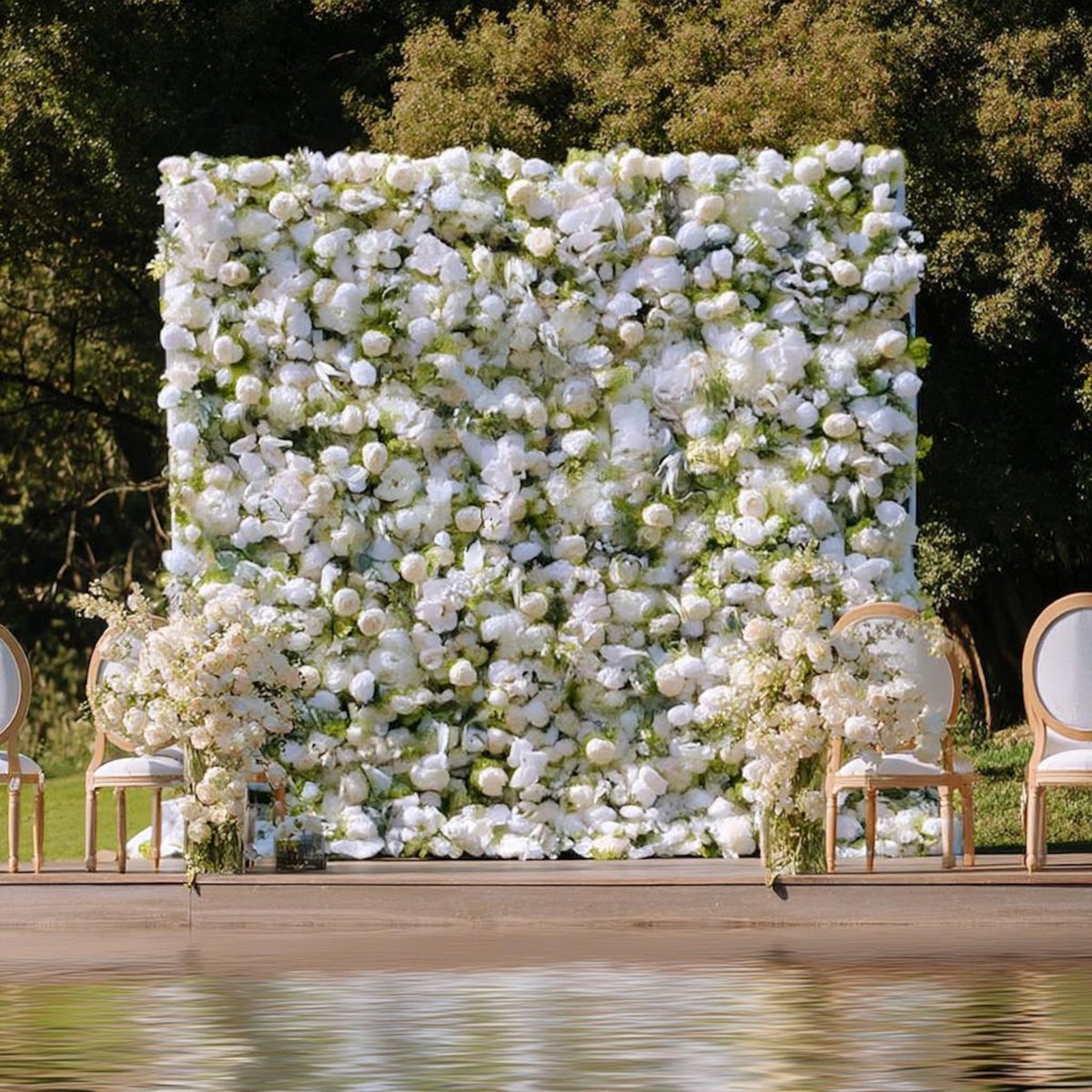 Ships from Houston | 5D White Rose Flower Wall 8x8ft, Fabric Flower Roller Curtain Backdrop, Wedding Party Photo Wall Decor