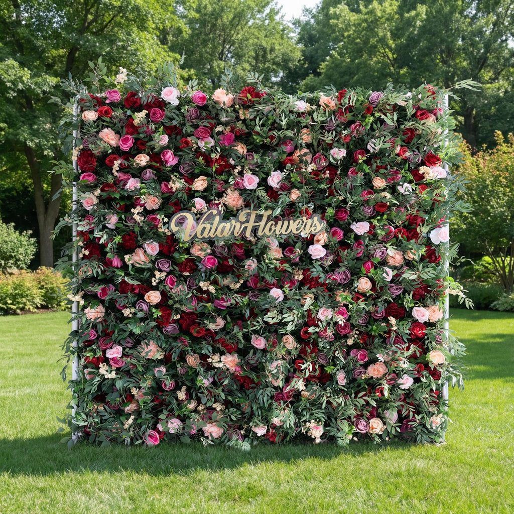 Artificial Flower Wall Backdrop, Magenta Pink Rose, Wedding Photo Booth
