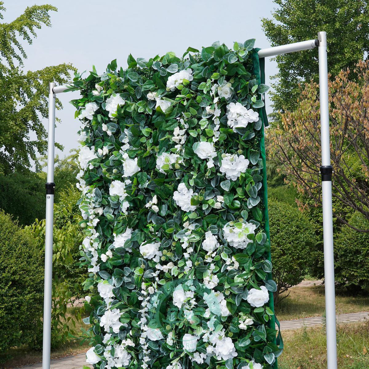 White Rose & Greenery Flower Wall Backdrop | 8x8ft 5D Roll-Up Floral Curtain for Wedding,Photo Booth