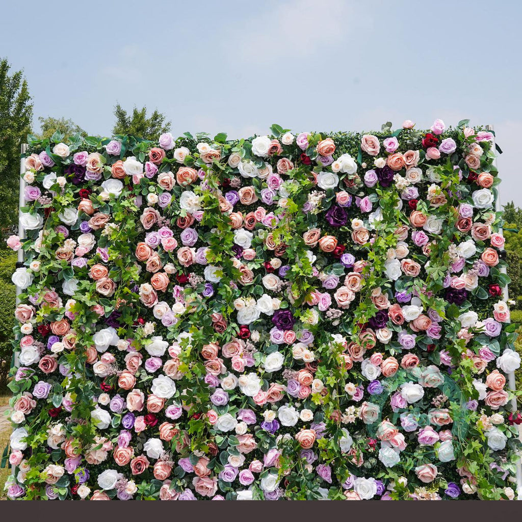 Luxury Garden Flower Wall Backdrop, Pink Purple White Rose & Greenery Wall, Wedding Ceremony Decor, Bridal Shower, Baby Shower Backdrop