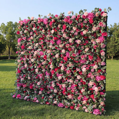 3D Magenta & Pink Flower Wall – Fabric Rose Wedding Backdrop