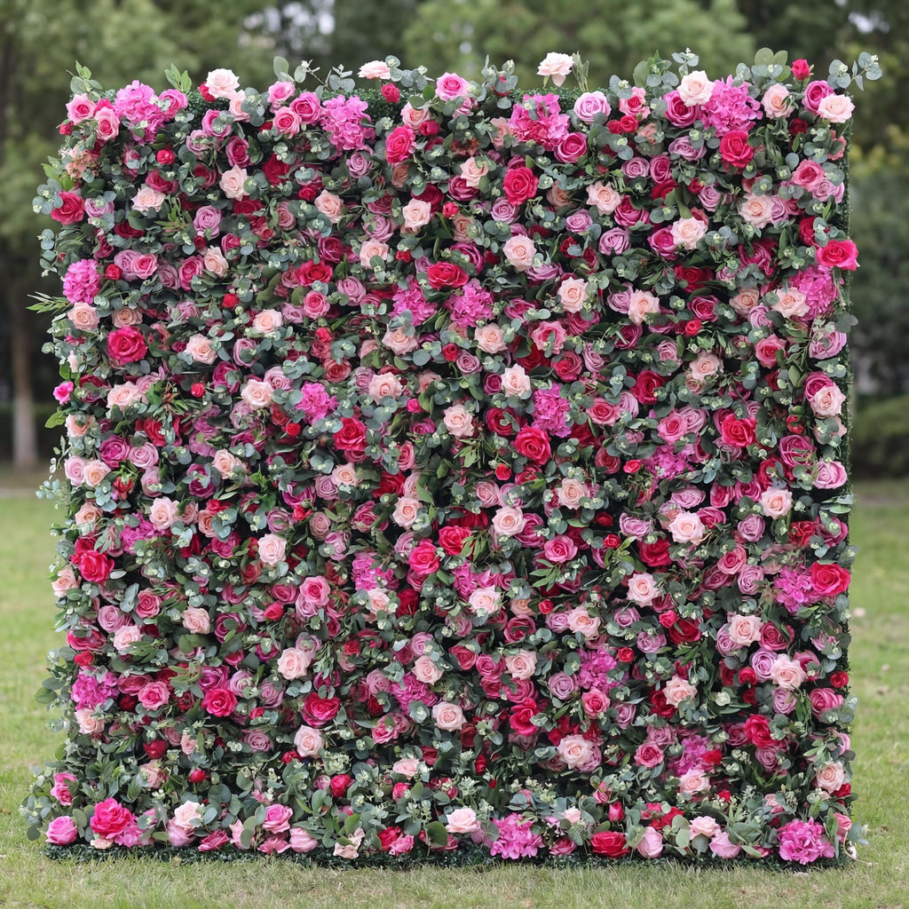 3D Magenta & Pink Flower Wall – Fabric Rose Wedding Backdrop