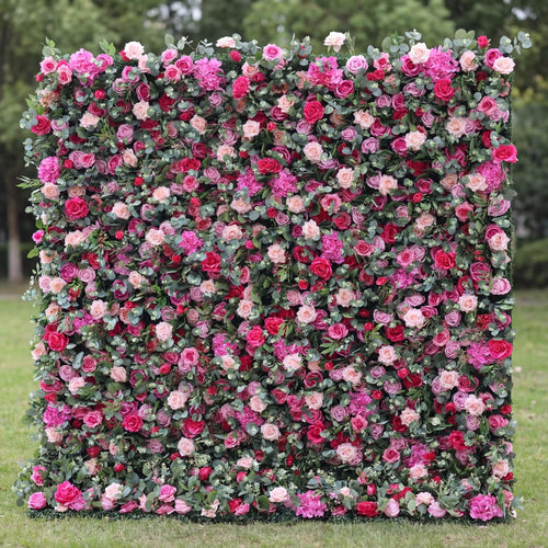 3D Magenta & Pink Flower Wall – Fabric Rose Wedding Backdrop