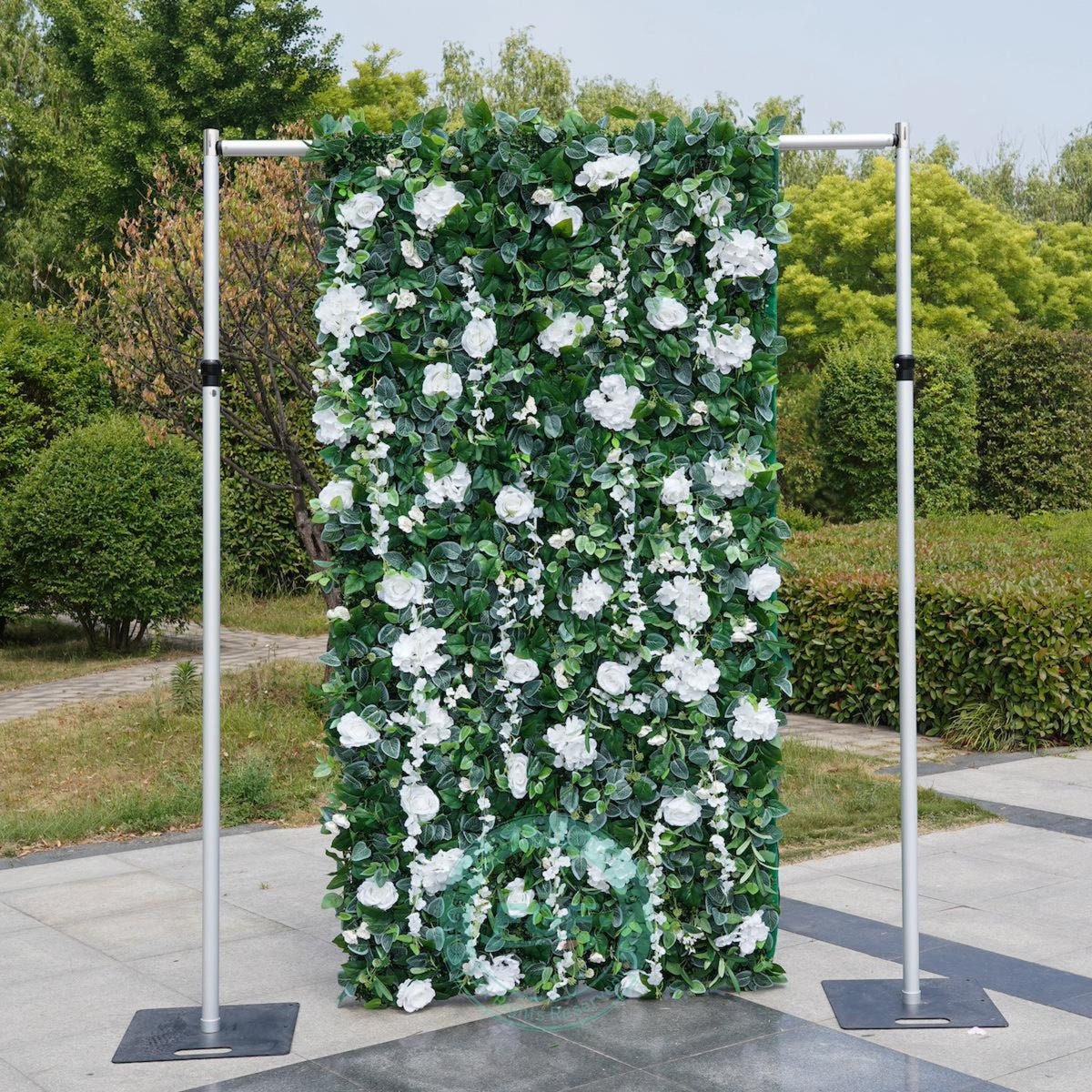 White Rose & Greenery Flower Wall Backdrop | 8x8ft 5D Roll-Up Floral Curtain for Wedding,Photo Booth