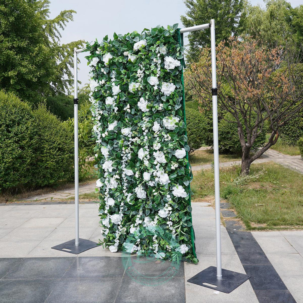 White Rose & Greenery Flower Wall Backdrop | 8x8ft 5D Roll-Up Floral Curtain for Wedding,Photo Booth