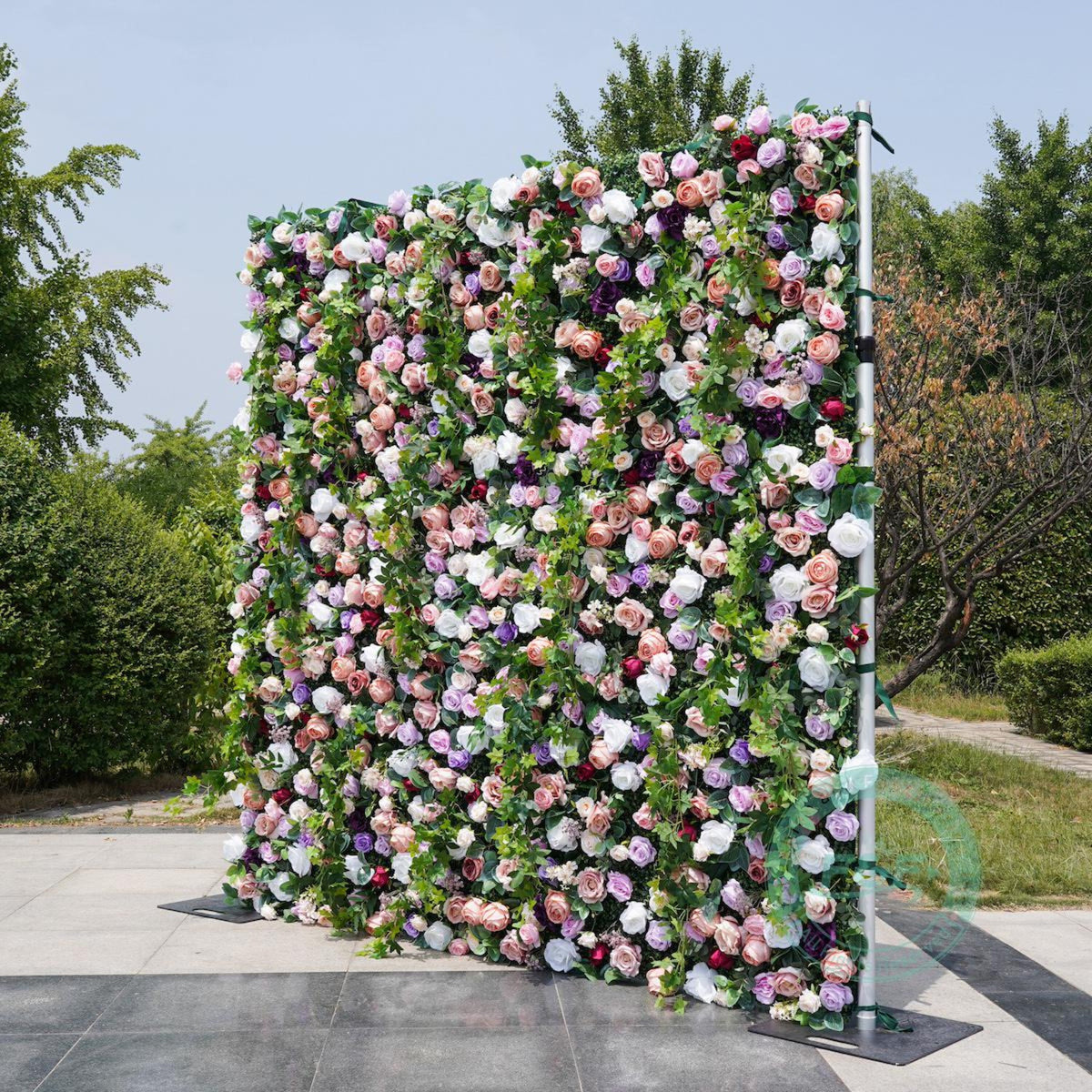 Luxury Garden Flower Wall Backdrop, Pink Purple White Rose & Greenery Wall, Wedding Ceremony Decor, Bridal Shower, Baby Shower Backdrop