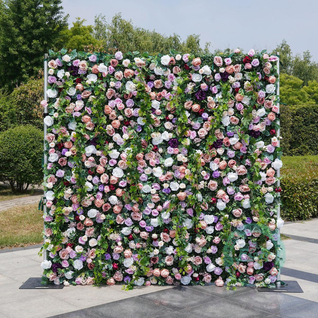 Luxury Garden Flower Wall Backdrop, Pink Purple White Rose & Greenery Wall, Wedding Ceremony Decor, Bridal Shower, Baby Shower Backdrop