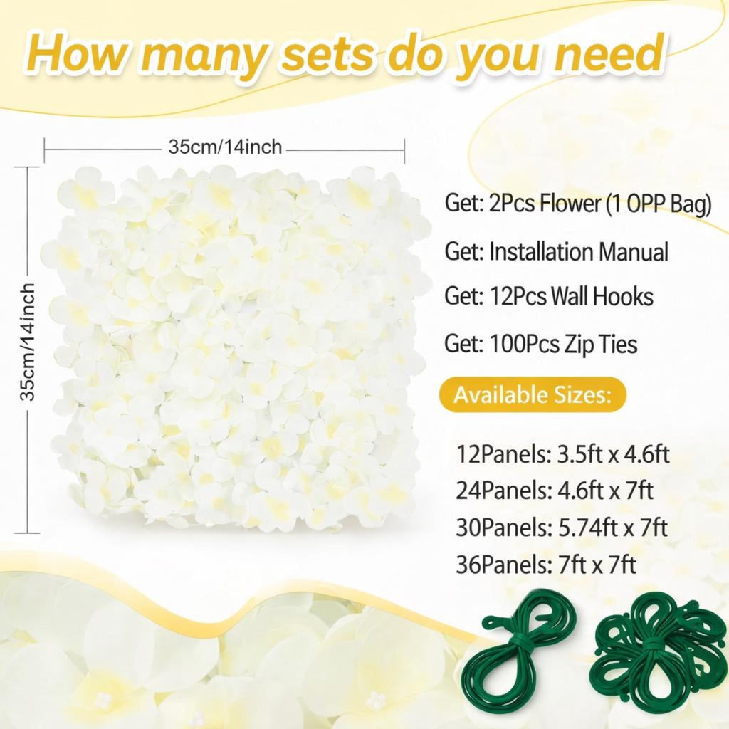12pcs Hydrangea Flower Panels, 3.5x4.6ft Backdrop for Wedding, Party & Home Decor, Flower Wall