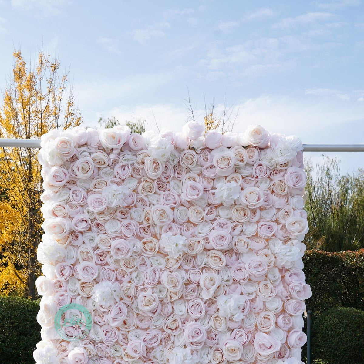 Flower Wall Backdrop | Pink Garden Rose Roll-Up Floral Panel for Wedding Ceremony & Photo Booth