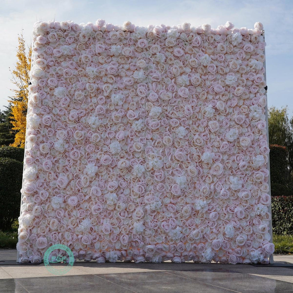 Flower Wall Backdrop | Pink Garden Rose Roll-Up Floral Panel for Wedding Ceremony & Photo Booth