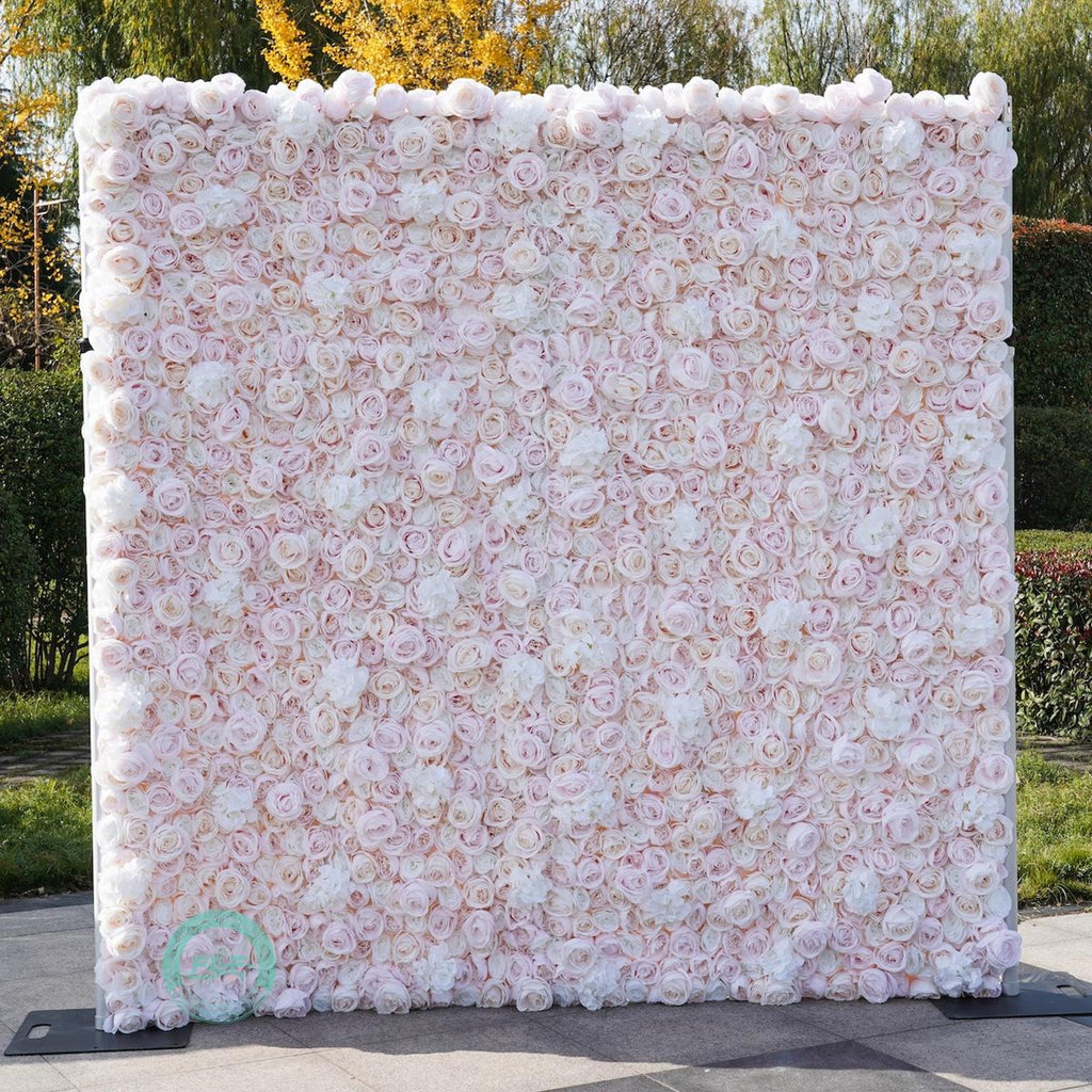 Flower Wall Backdrop | Pink Garden Rose Roll-Up Floral Panel for Wedding Ceremony & Photo Booth