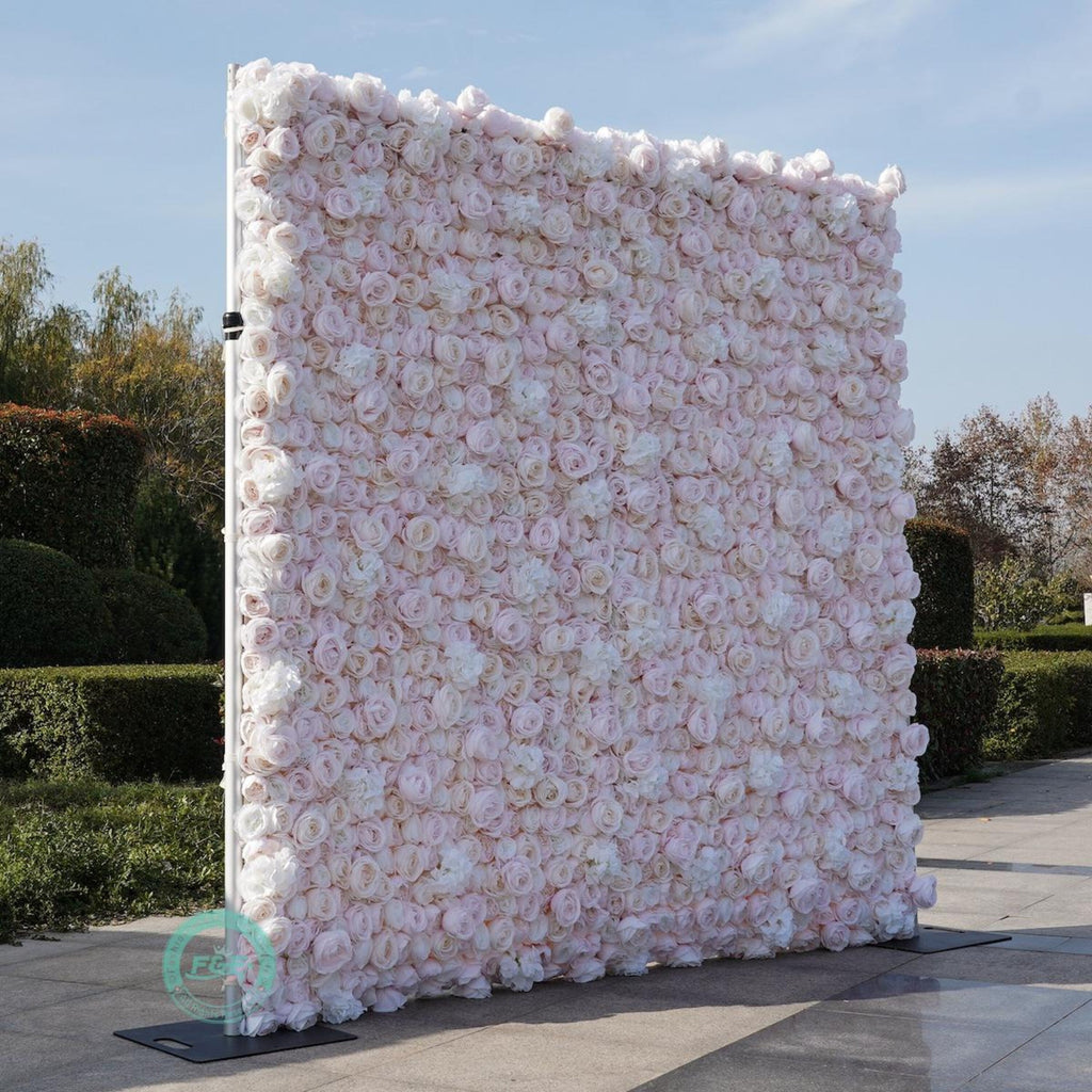 Flower Wall Backdrop | Pink Garden Rose Roll-Up Floral Panel for Wedding Ceremony & Photo Booth