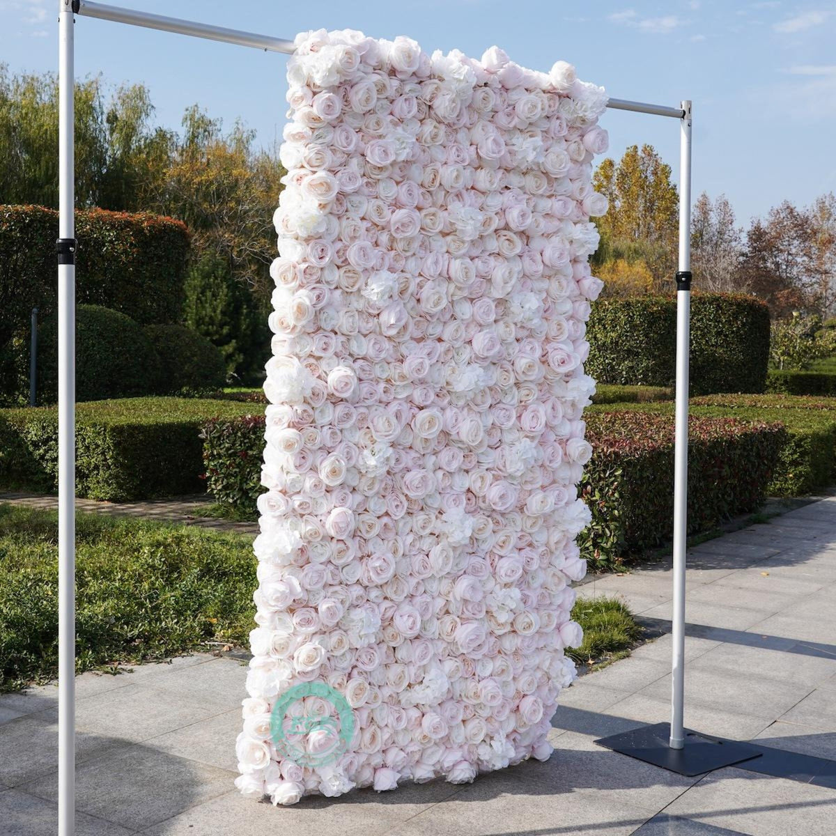 Flower Wall Backdrop | Pink Garden Rose Roll-Up Floral Panel for Wedding Ceremony & Photo Booth