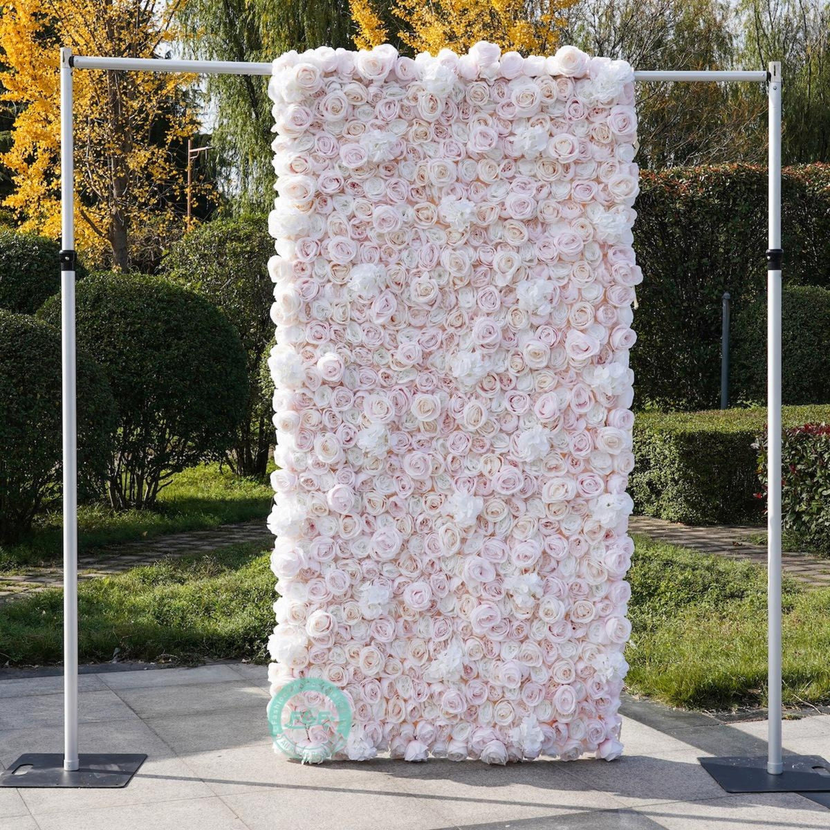 Flower Wall Backdrop | Pink Garden Rose Roll-Up Floral Panel for Wedding Ceremony & Photo Booth