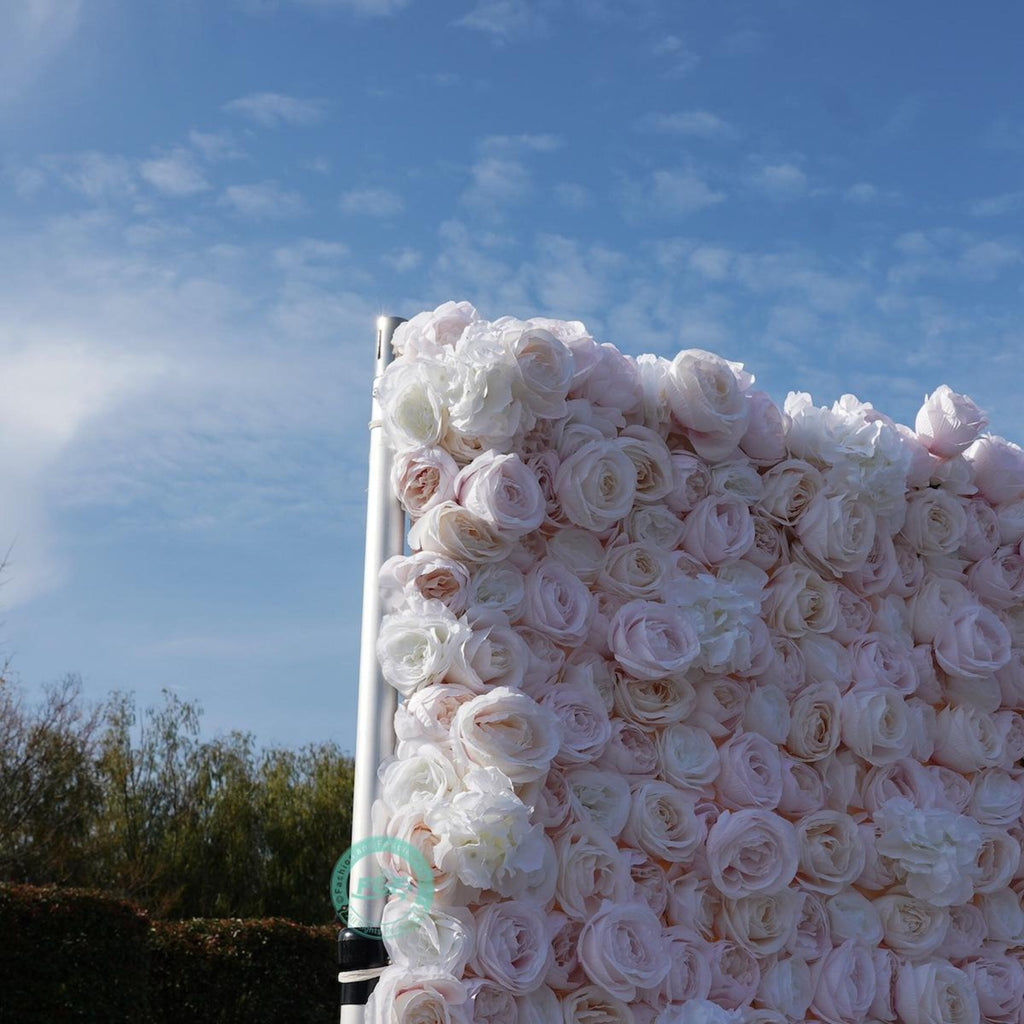 Flower Wall Backdrop | Pink Garden Rose Roll-Up Floral Panel for Wedding Ceremony & Photo Booth