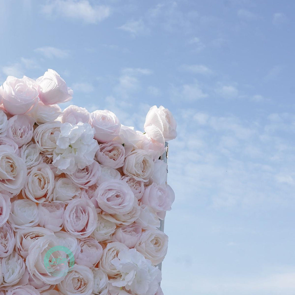 Flower Wall Backdrop | Pink Garden Rose Roll-Up Floral Panel for Wedding Ceremony & Photo Booth