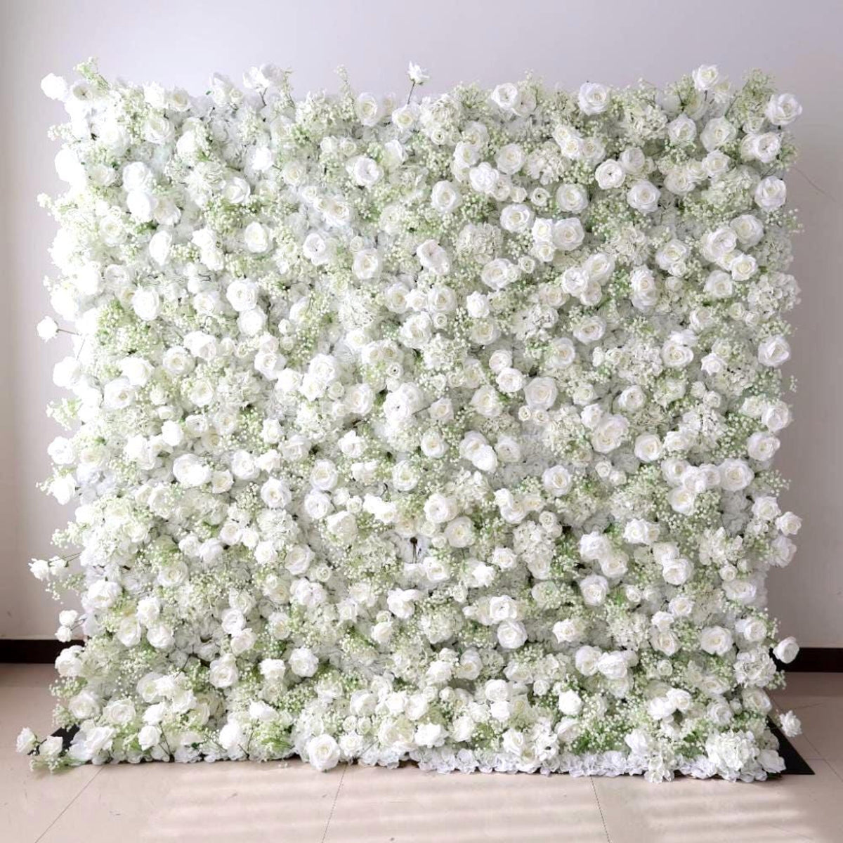 Ships from Houston | White Rose Flower Wall Backdrop, 8x8 ft Artificial Floral Wall, Wedding Photo Booth Decor, Roll-Up Fabric Backdrop