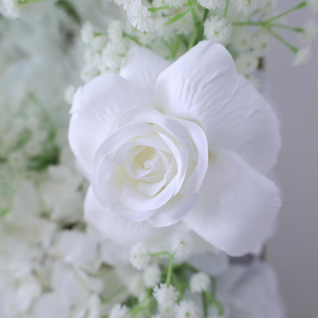 Ships from Houston | White Rose Flower Wall Backdrop, 8x8 ft Artificial Floral Wall, Wedding Photo Booth Decor, Roll-Up Fabric Backdrop