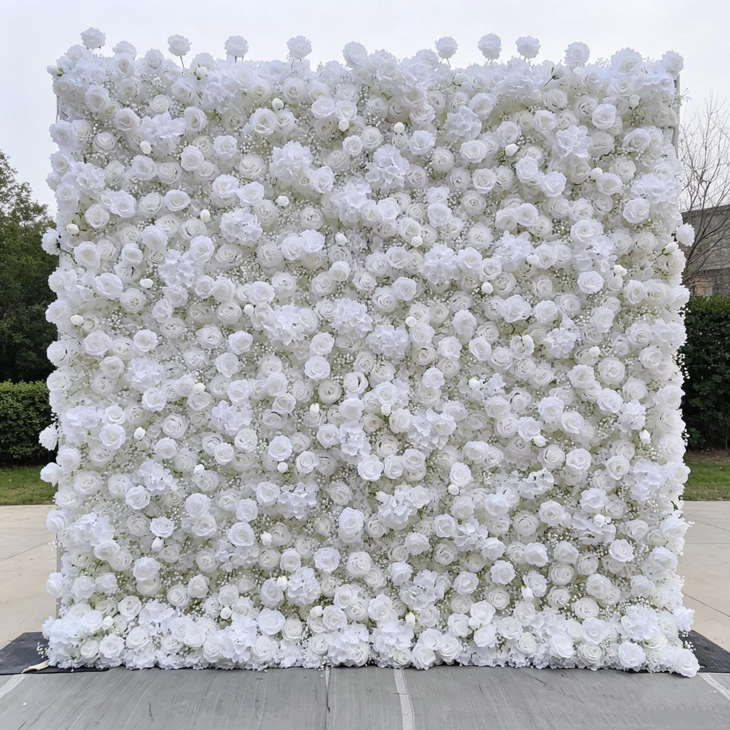 US Stock! 5D Pink & Chanpane Rose Flower Wall Fabric Cloth Vintage Style Artificial Floral Backdrop for Wedding Party Event Easy Roll Up