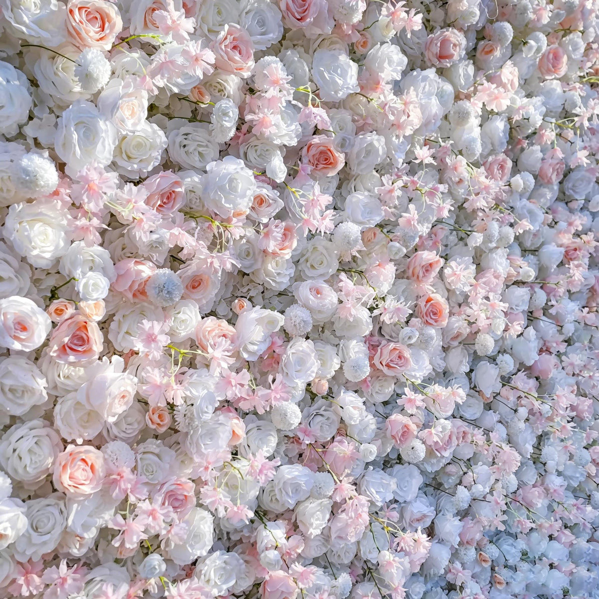 US Stock! 5D Pink & Chanpane Rose Flower Wall Fabric Cloth Vintage Style Artificial Floral Backdrop for Wedding Party Event Easy Roll Up