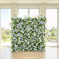 Flower Wall Backdrop [Sky Blue Hydrangea Ivory Garden Greenery Roll-Up Fabric Panel] for Ceremony & Photo Booth