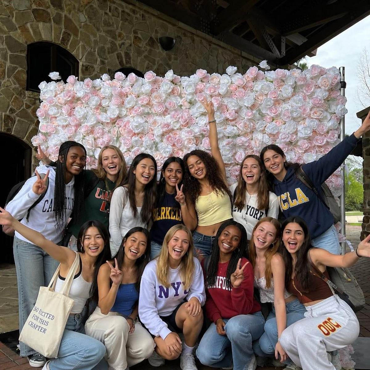 Flower Wall Backdrop [Whisper Blush White Rose Roll-Up Fabric Panel] for Ceremony & Photo Booth