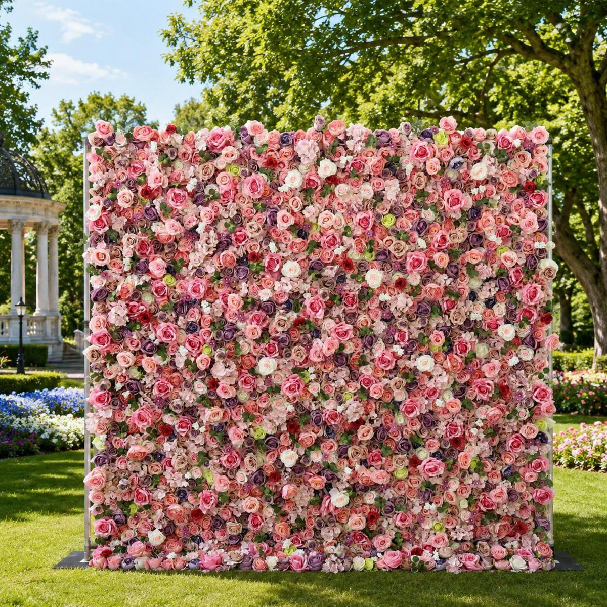 Flower Wall Backdrop [Watercolor Petal Mosaic Rose Roll-Up Fabric Panel] for Ceremony & Photo Booth N8828