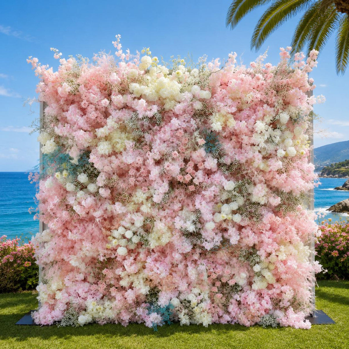Flower Wall Backdrop [Coral Cloud Blossom Roll-Up Fabric Panel] for Ceremony & Photo Booth N8837