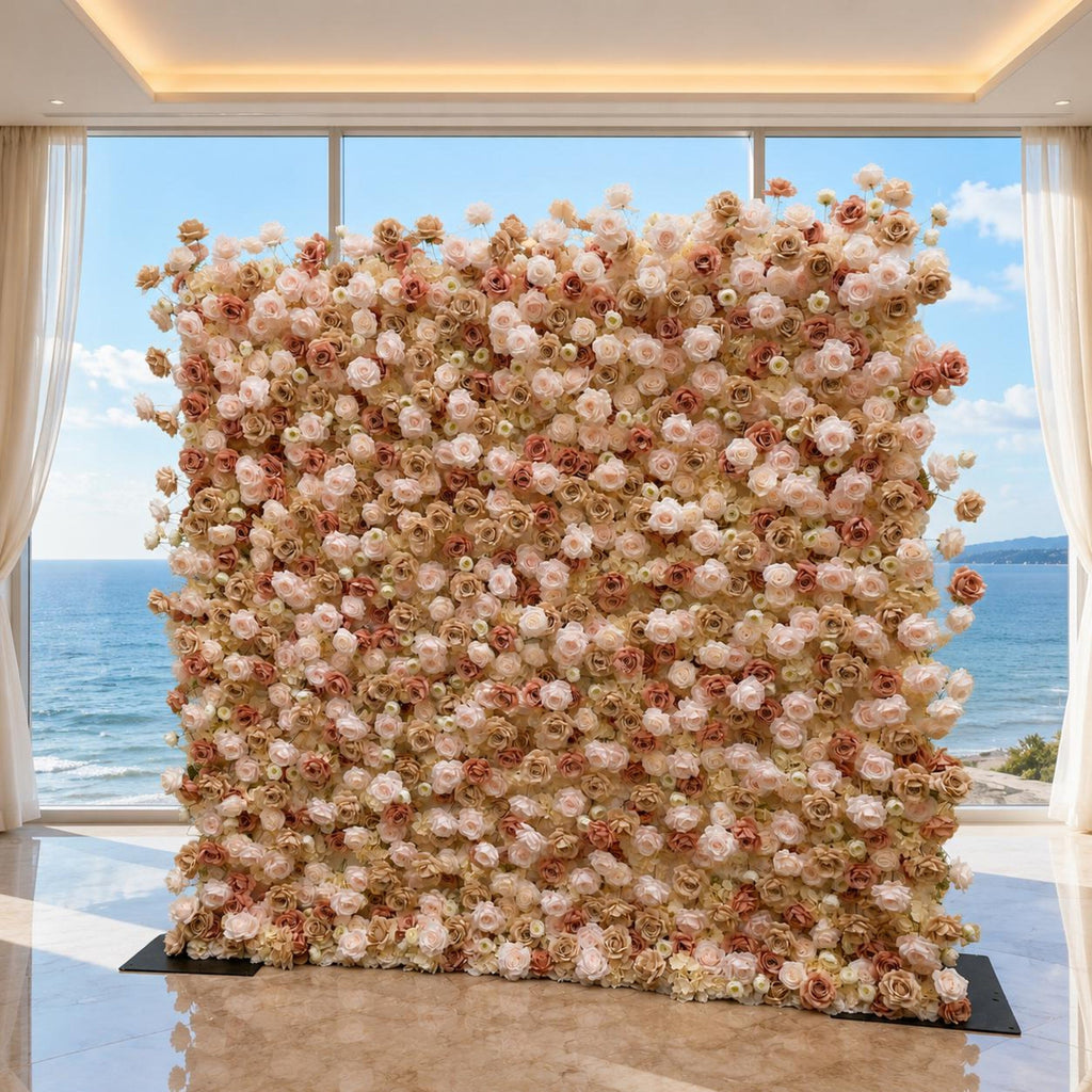 Flower Wall Backdrop [Champagne Rose Dusty Blush Roll-Up Fabric Panel] for Ceremony & Photo Booth