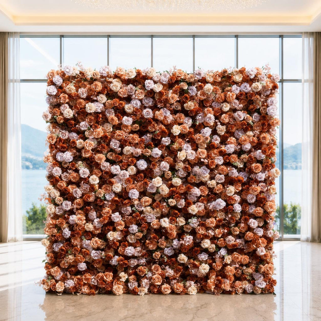 Flower Wall Backdrop [Mocha Taupe Rose Roll-Up Fabric Panel] for Ceremony & Photo Booth